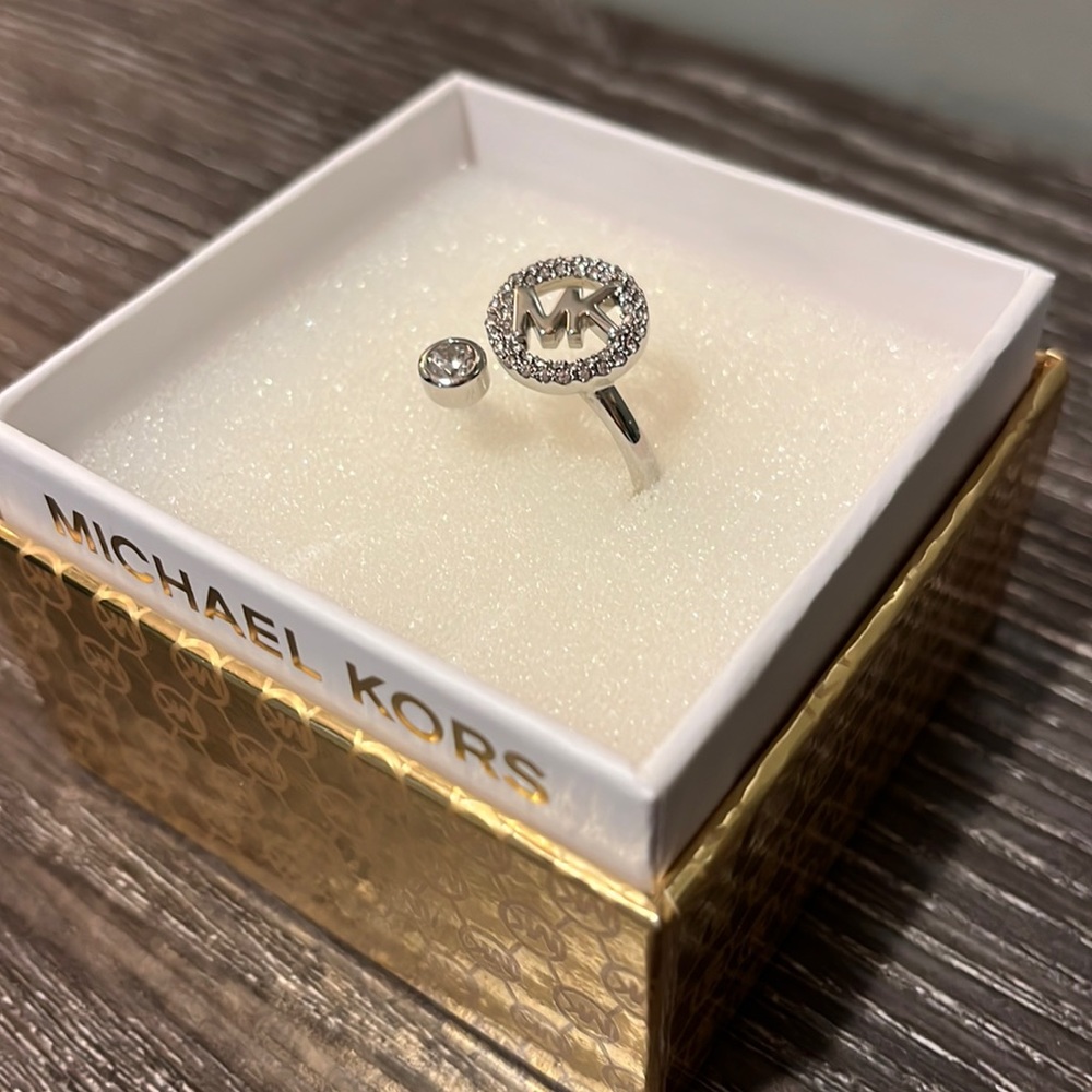 Michael Kors Silver Rhinestone Adjustable Ring